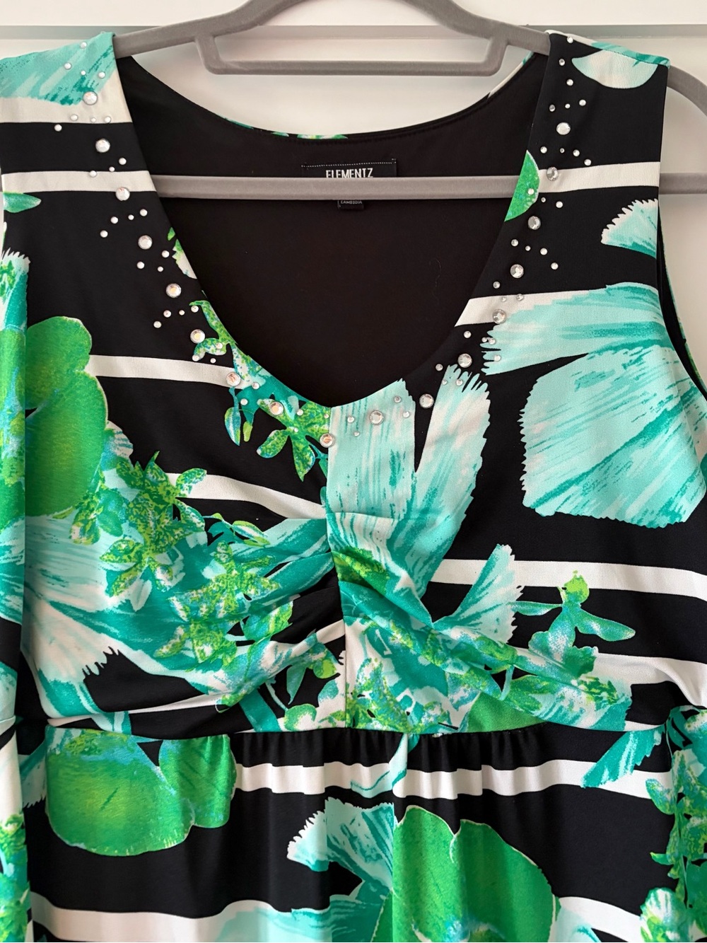 Elementz Black Label Plus Size Green, Black & White Maxi Dress